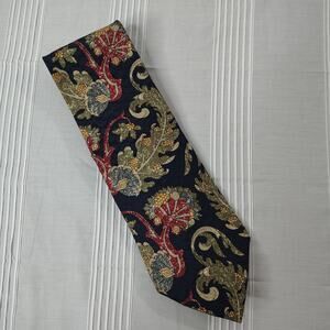 IZOD Silk Mens‎ Necktie Navy Blue Floral Paisley Made in U.S.A.